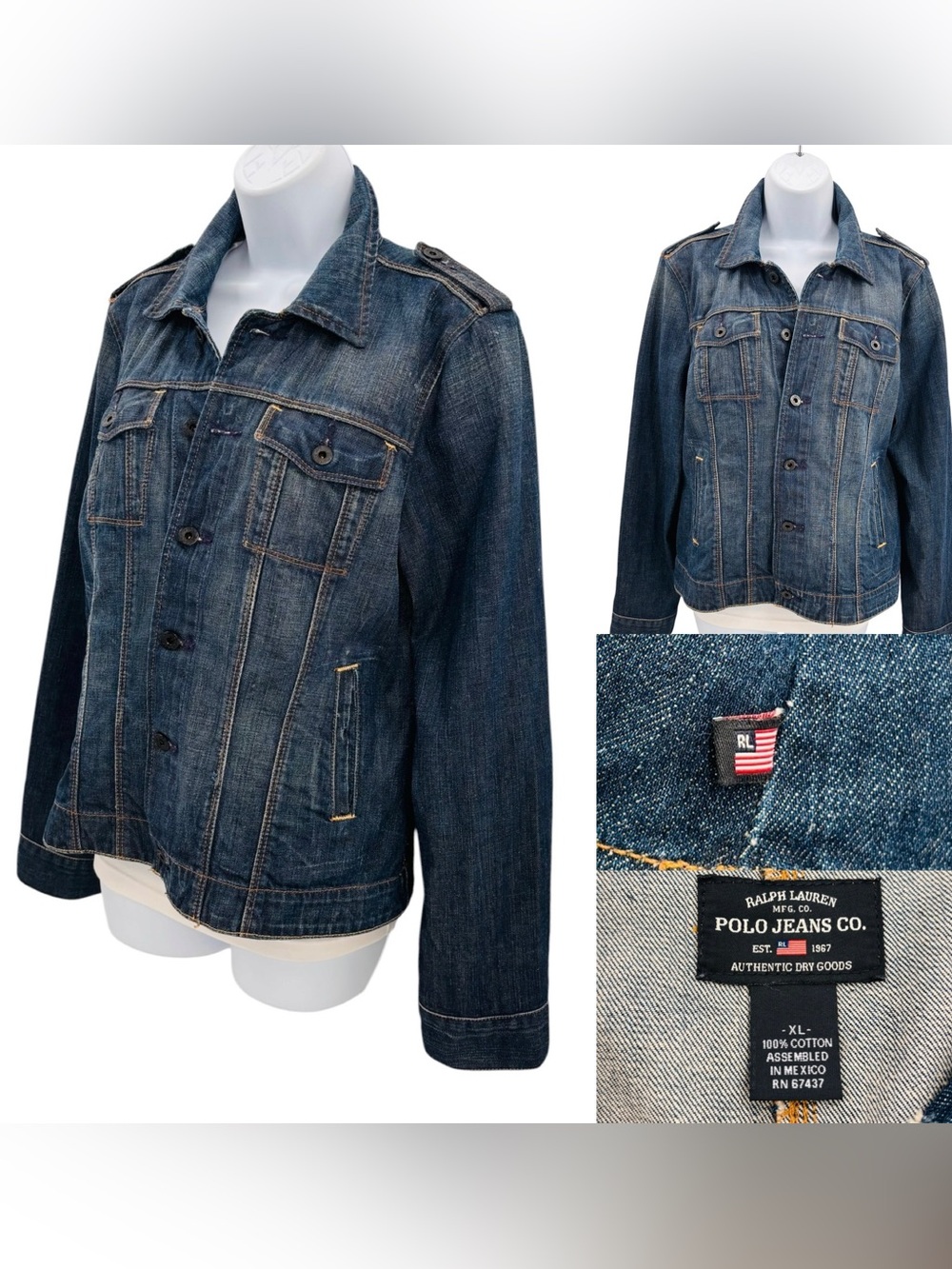Ralph Lauren Polo Jeans Co. Mariela Trucker Denim Jacket Sz. XL Slim Fit